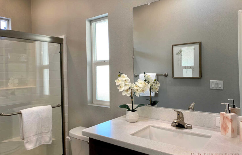 Transitional home staging design of bathroom in Rancho Santa Barbara 2 bed, 2
