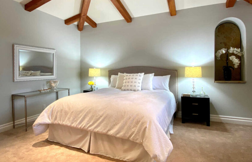 Transitional home staging design of master bedroom in Thousand Oaks 4 bed, 4 bath home