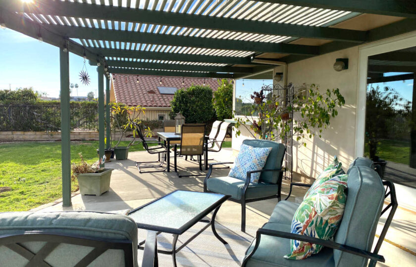 Transitional home staging design of patio in Ventura 4 bed, 3 bath home