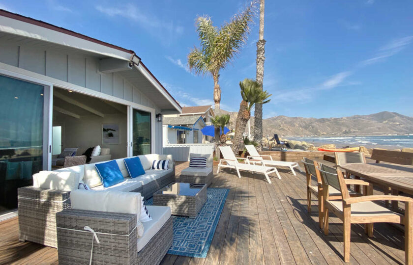 Boho Chic beach house staging at Faria Beach, patio setting from the side