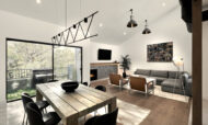 Contemporary home staging design of great room in Los Angeles 2 bed, 2 bath penthouse unit