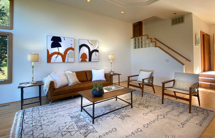 Boho Chic home staging design of living room in Santa Barbara 5 bed, 4 bath home