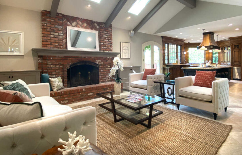 Transitionally staged family room in Thousand Oaks, with 5 bedrooms and 5 bathrooms