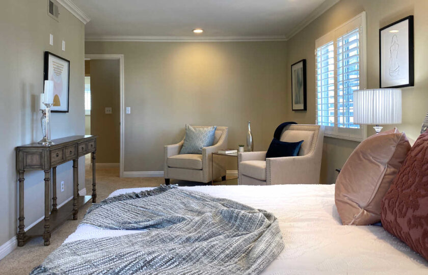 Transitional master bedroom in Thousand Oaks at a 4 bedroom, 3 bathroom property