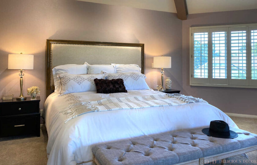 Transitionally staged master bedroom in Thousand Oaks, with 5 bedrooms and 5 bathrooms