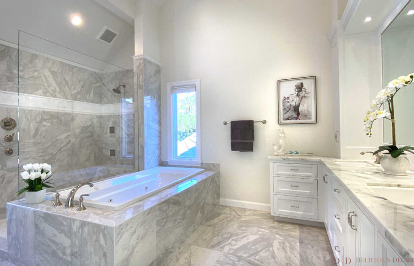 contemporary style master bathroom with a tub and shower