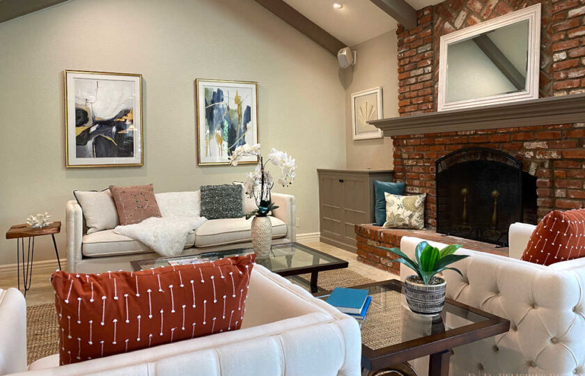 Transitionally staged family room in Thousand Oaks, with 5 bedrooms and 5 bathrooms