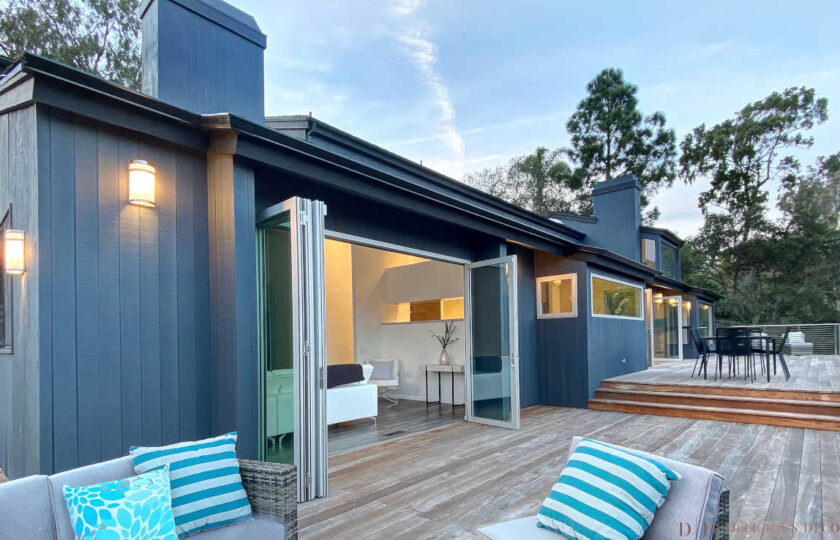 Contemporary home staging design of outdoor patio in Santa Barbara home