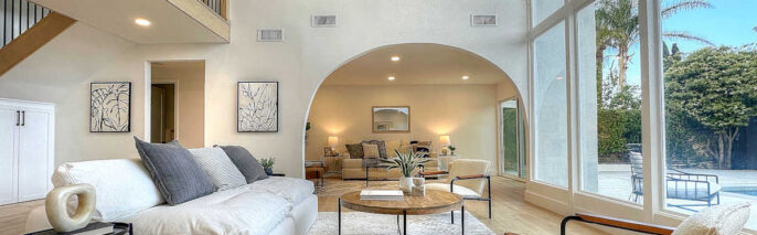 Home staging of living room in Porter Ranch four bedroom, three bath home.