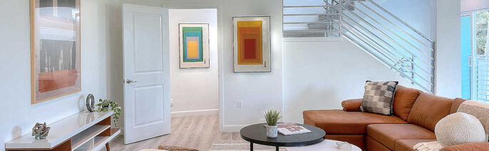 Our Urban Chic design is the perfect home staging look for Silver Lake's artsy, bohemian population, boasting an eclectic mix of furnishings and bold, colorful art.