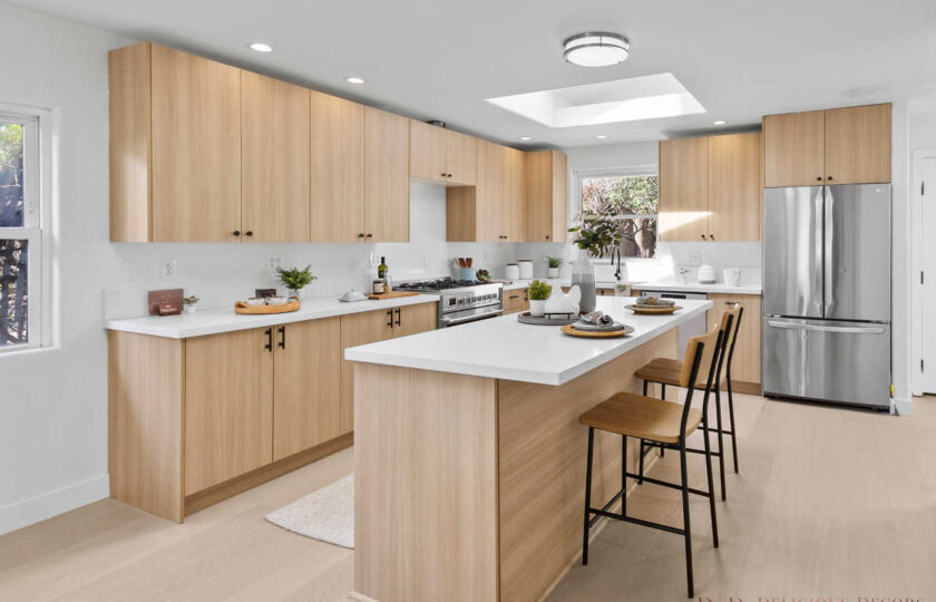 Casual kitchen home staging design in remodeled Santa Barbara craftsman