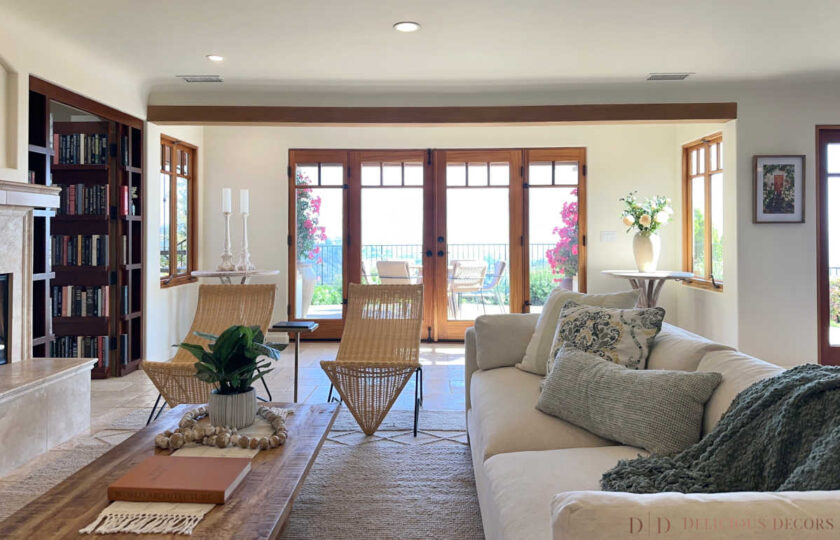 Some standout pieces from the living room staging area the Marguerite CB2 sofa and Sillon en Mimbre wicker lounge chairs.